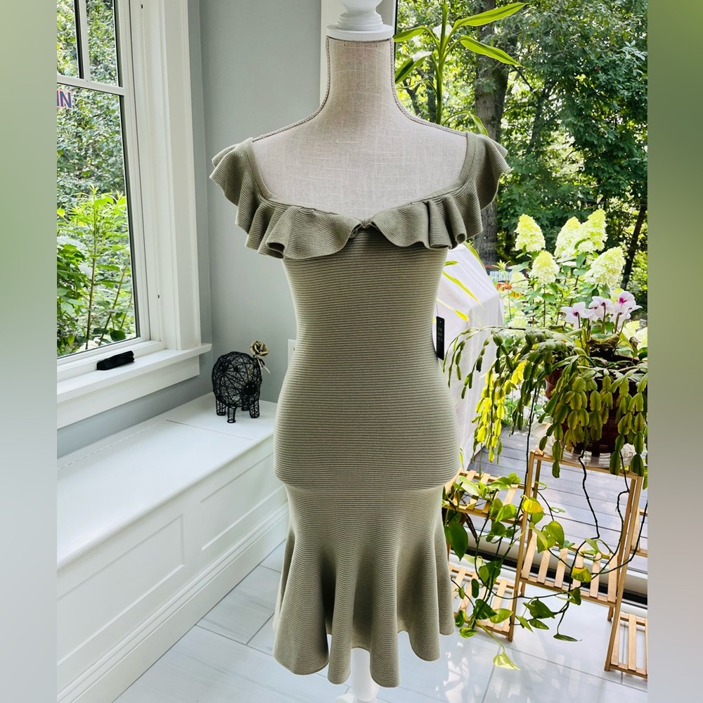 Express off shoulder flirty knit dress